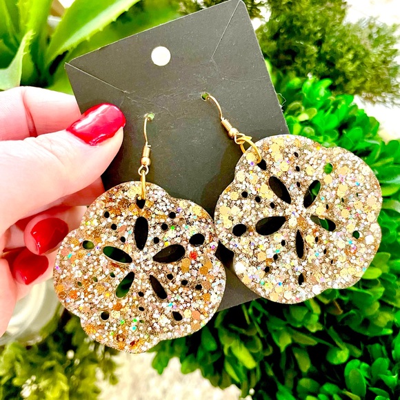 Acrylic Sand Dollar Dangle Earrings - Picture 2 of 3